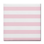 Horizontal Stripes - White and Piggy Pink Tile Coaster