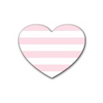 Horizontal Stripes - White and Piggy Pink Rubber Coaster (Heart)