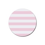 Horizontal Stripes - White and Piggy Pink Rubber Coaster (Round)