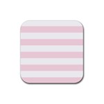 Horizontal Stripes - White and Piggy Pink Rubber Coaster (Square)