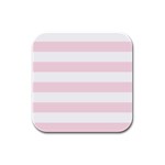 Horizontal Stripes - White and Piggy Pink Rubber Square Coaster (4 pack)