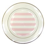 Horizontal Stripes - White and Piggy Pink Porcelain Plate