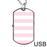 Horizontal Stripes - White and Piggy Pink Dog Tag USB Flash (One Side)