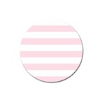 Horizontal Stripes - White and Piggy Pink Magnet 3  (Round)