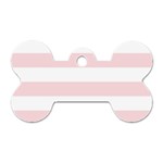 Horizontal Stripes - White and Pale Pink Dog Tag Bone (One Side)