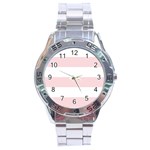 Horizontal Stripes - White and Pale Pink Stainless Steel Analogue Watch