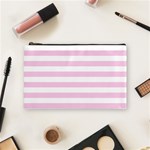 Horizontal Stripes - White and Classic Rose Pink Cosmetic Bag (M)