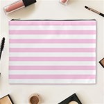 Horizontal Stripes - White and Classic Rose Pink Cosmetic Bag (XL)