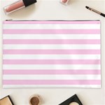 Horizontal Stripes - White and Classic Rose Pink Cosmetic Bag (XXL)