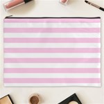 Horizontal Stripes - White and Classic Rose Pink Cosmetic Bag (XXXL)