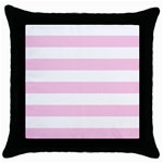 Horizontal Stripes - White and Classic Rose Pink Throw Pillow Case (Black)