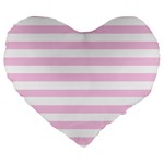 Horizontal Stripes - White and Classic Rose Pink Large 19  Premium Heart Shape Cushion
