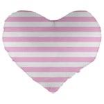 Horizontal Stripes - White and Classic Rose Pink Large 19  Premium Flano Heart Shape Cushion