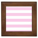 Horizontal Stripes - White and Classic Rose Pink Framed Tile