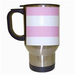 Horizontal Stripes - White and Classic Rose Pink Travel Mug (White)