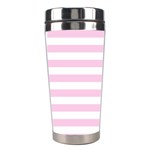 Horizontal Stripes - White and Classic Rose Pink Stainless Steel Travel Tumbler