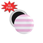 Horizontal Stripes - White and Classic Rose Pink 1.75  Magnet (10 pack)
