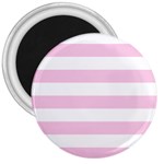 Horizontal Stripes - White and Classic Rose Pink 3  Magnet