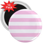 Horizontal Stripes - White and Classic Rose Pink 3  Magnet (10 pack)