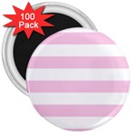 Horizontal Stripes - White and Classic Rose Pink 3  Magnet (100 pack)