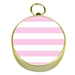 Horizontal Stripes - White and Classic Rose Pink Gold Compass