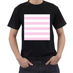 Horizontal Stripes - White and Classic Rose Pink Men s T-Shirt (Black)