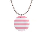 Horizontal Stripes - White and Pastel Pink 1  Button Necklace