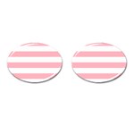 Horizontal Stripes - White and Pastel Pink Cufflinks (Oval)
