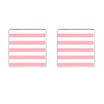 Horizontal Stripes - White and Pastel Pink Cufflinks (Square)
