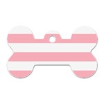 Horizontal Stripes - White and Pastel Pink Dog Tag Bone (Two Sides)
