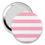 Horizontal Stripes - White and Pastel Pink 3  Handbag Mirror