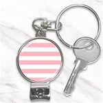 Horizontal Stripes - White and Pastel Pink Nail Clippers Key Chain