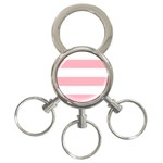 Horizontal Stripes - White and Pastel Pink 3-Ring Key Chain
