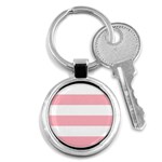 Horizontal Stripes - White and Pastel Pink Key Chain (Round)