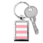 Horizontal Stripes - White and Pastel Pink Key Chain (Rectangle)