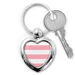 Horizontal Stripes - White and Pastel Pink Key Chain (Heart)