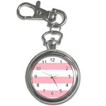 Horizontal Stripes - White and Pastel Pink Key Chain Watch