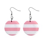 Horizontal Stripes - White and Pastel Pink 1  Button Earrings