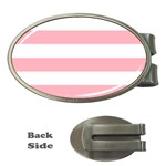 Horizontal Stripes - White and Pastel Pink Money Clip (Oval)