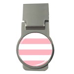 Horizontal Stripes - White and Pastel Pink Money Clip (Round)