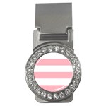 Horizontal Stripes - White and Pastel Pink Money Clip (CZ)