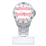 Horizontal Stripes - White and Pastel Pink Nurses Watch