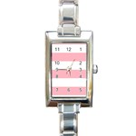 Horizontal Stripes - White and Pastel Pink Rectangle Italian Charm Watch