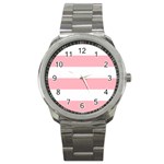 Horizontal Stripes - White and Pastel Pink Sport Metal Watch
