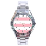 Horizontal Stripes - White and Pastel Pink Stainless Steel Analogue Watch