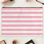 Horizontal Stripes - White and Pastel Pink Cosmetic Bag (XXXL)