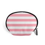 Horizontal Stripes - White and Pastel Pink Accessory Pouch (Small)