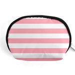 Horizontal Stripes - White and Pastel Pink Accessory Pouch (Medium)