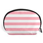 Horizontal Stripes - White and Pastel Pink Accessory Pouch (Large)