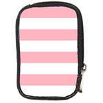Horizontal Stripes - White and Pastel Pink Compact Camera Leather Case